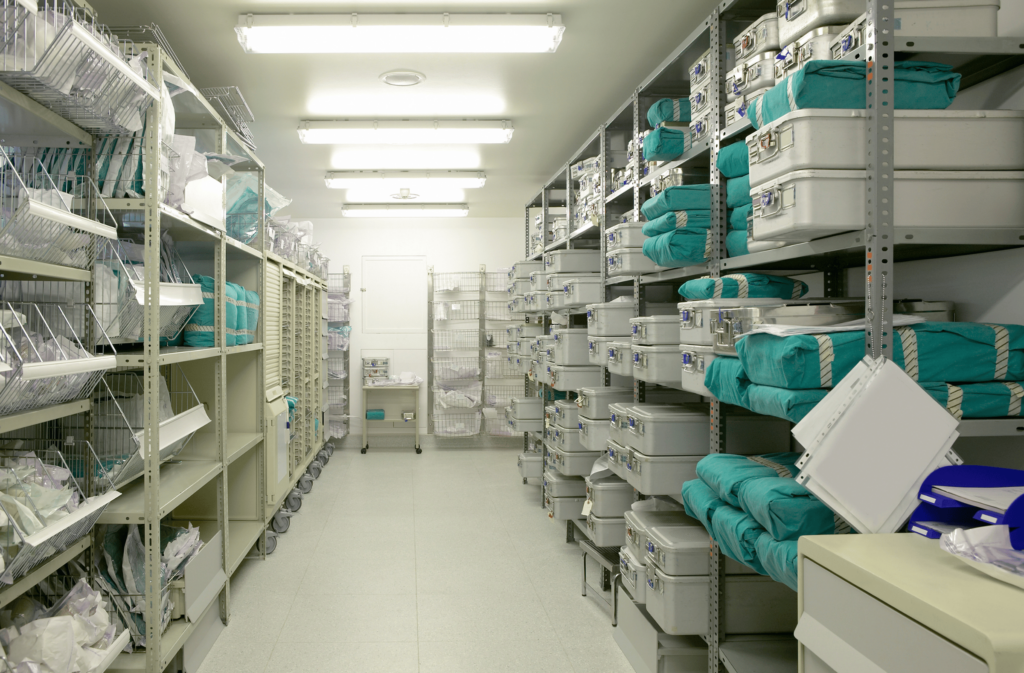 A hospital storage room.
