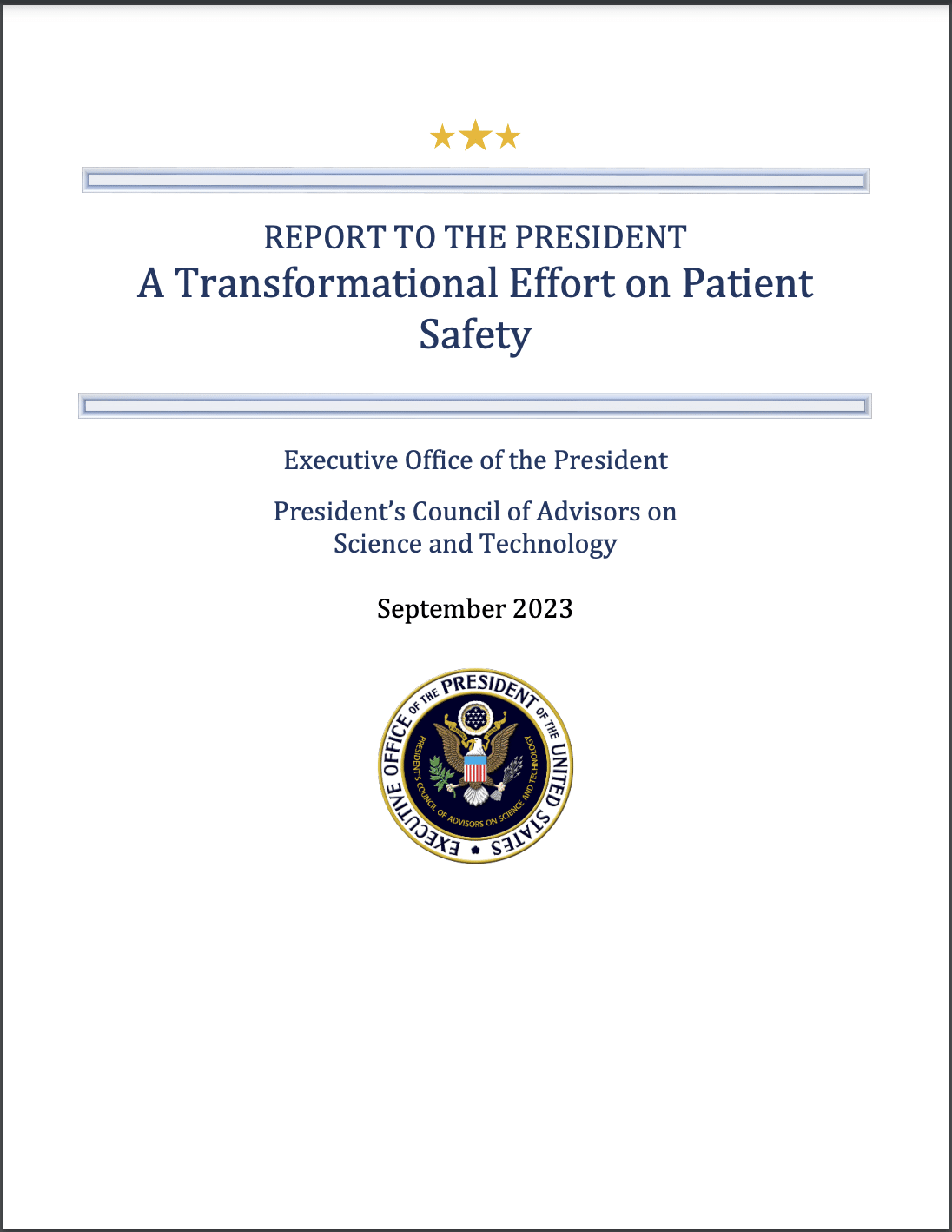 President's Council of Advisors on Science and Technology report on patient safety