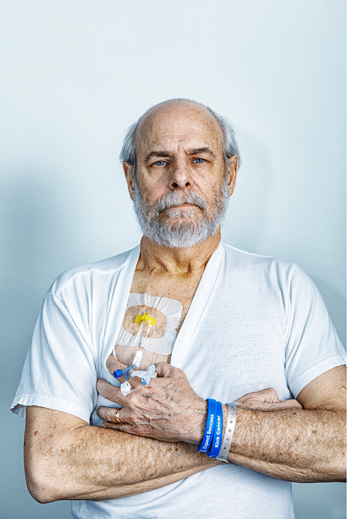 Patient with an implantable port in their chest.