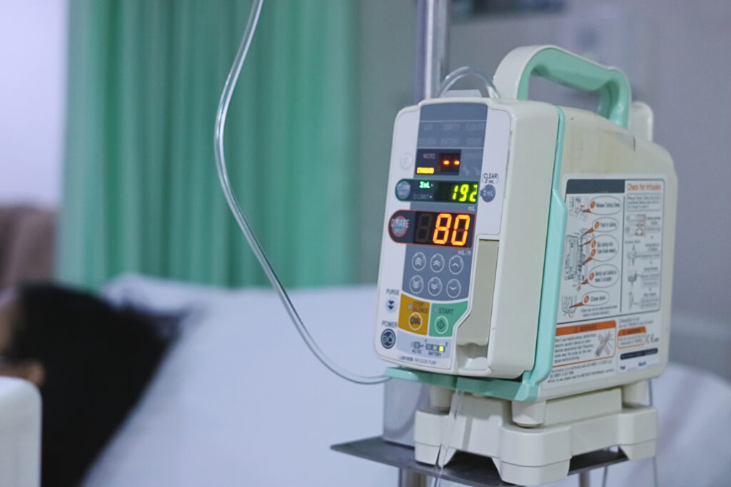 Infusion pump intravenous IV drip in the hospital.