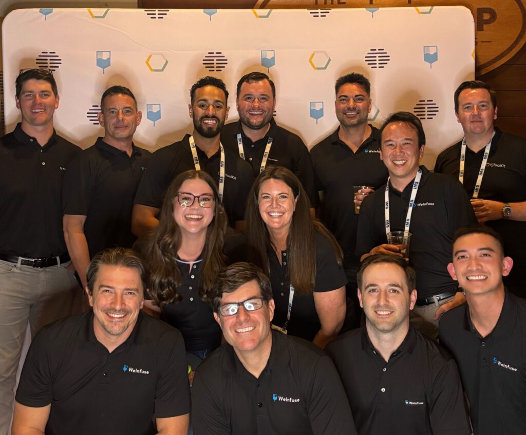 The RxToolKit and WeInfuse team pose for a picture at the photo booth of their NHIA 2025 Welcome Party with Tennr.