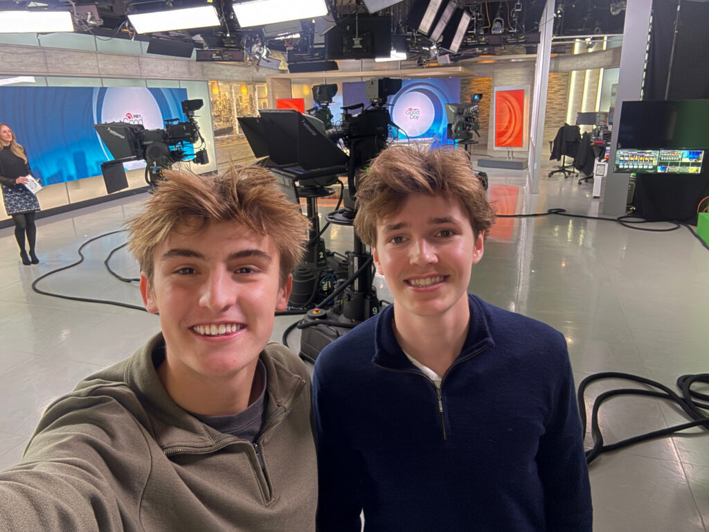 Logan Bracken (left) and Luke Wachowiak (right) on the set of their interview with FOX 9 Minneapolis-St. Paul in October 2025.