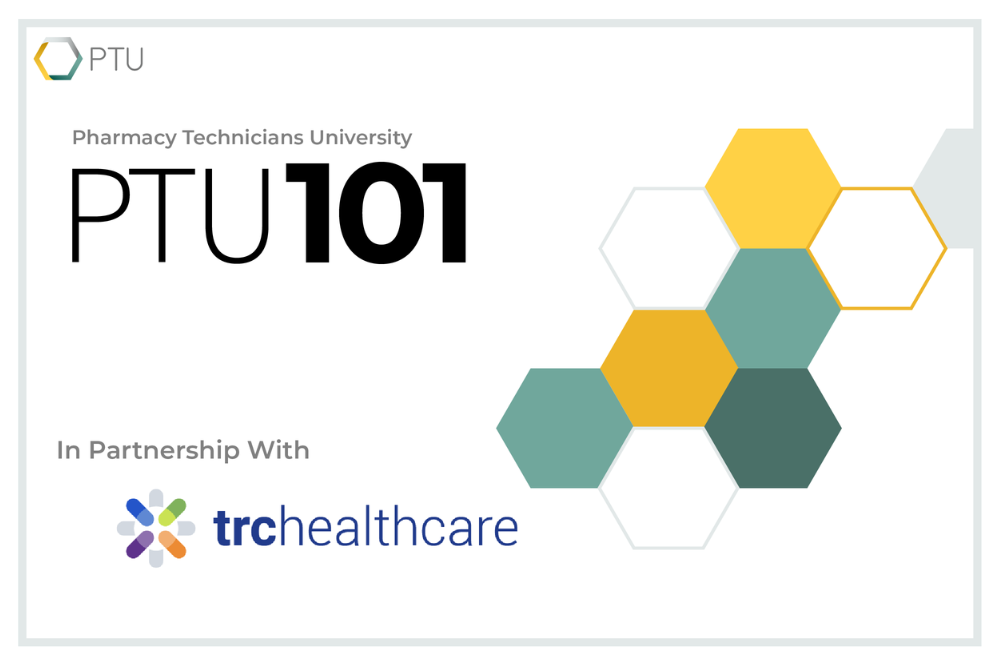 Cover graphic for the Pharmacy technicians University course, PTU101.