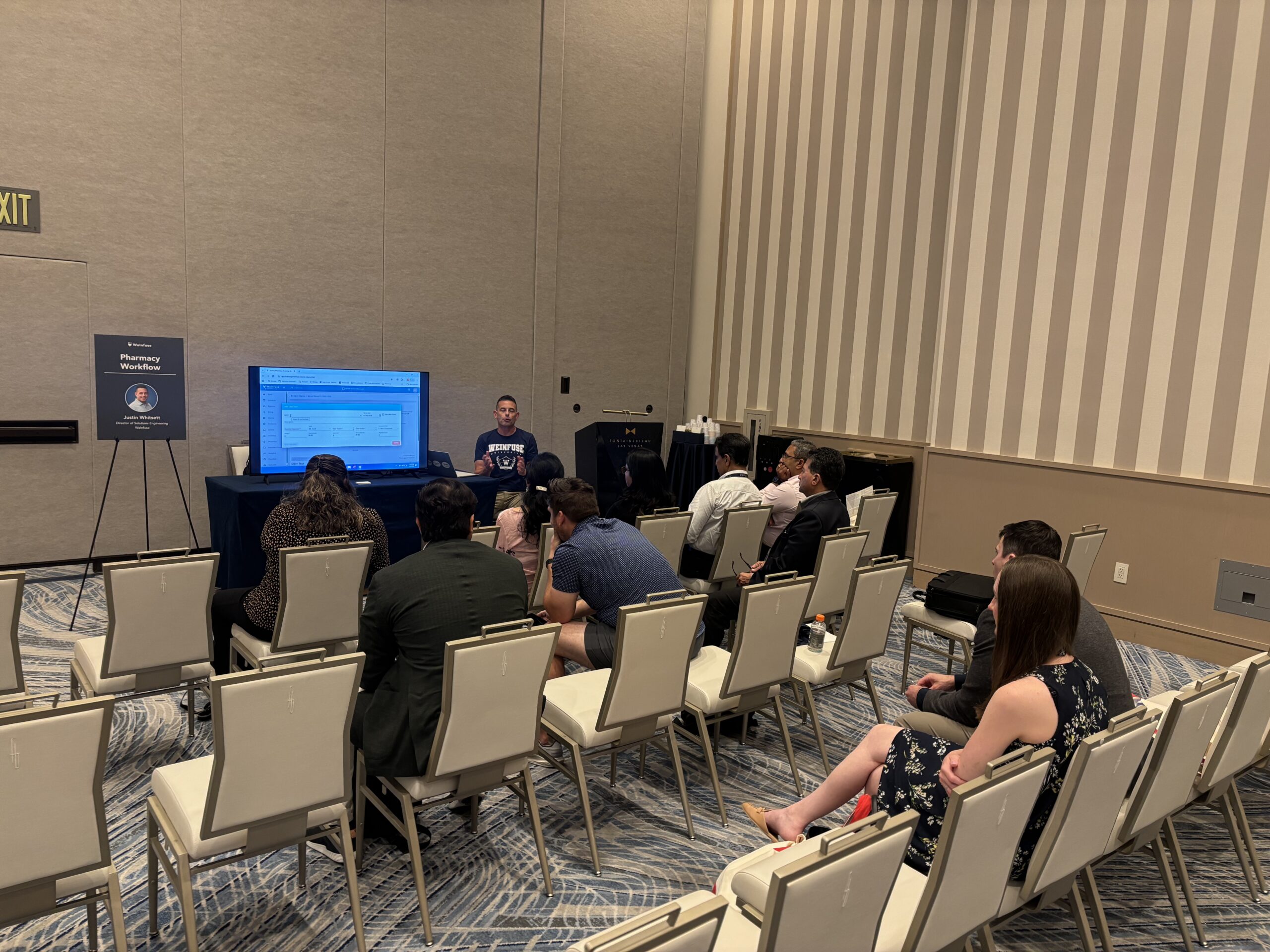 WeInfuse Director of Solutions Engineering Justin Whitsett presenting Pharmacy Workflow at the 2026 WeInfuse University Users Meeting.