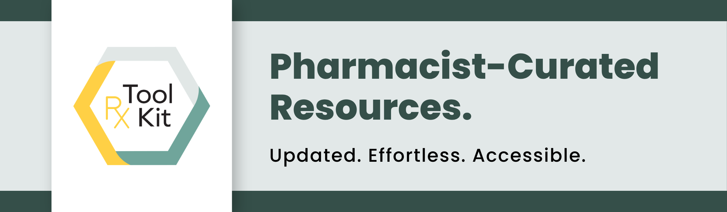 A graphic depicting the RxToolKit logo and the statement that it provides pharmacist-curated resources.